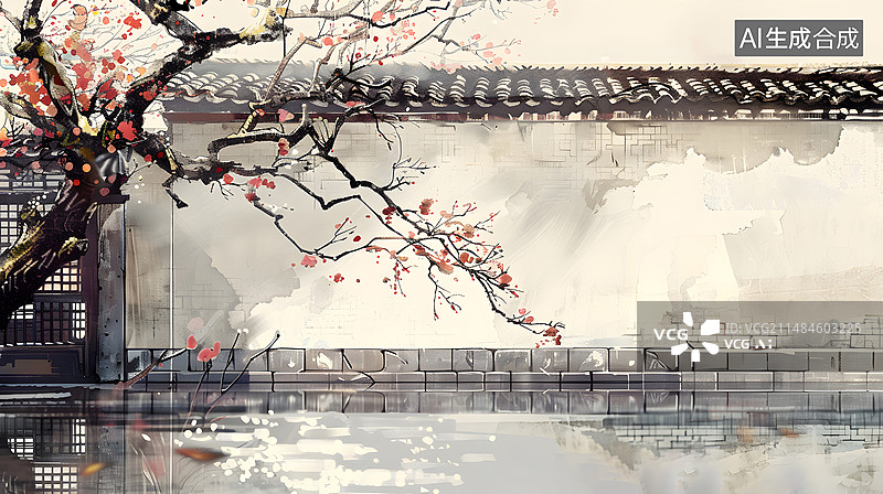 【AI数字艺术】江南青砖白瓦建筑中国水墨画图片素材