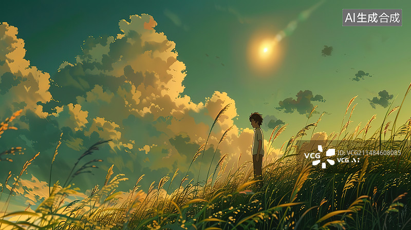【AI数字艺术】站在植物中间的人的侧视图图片素材