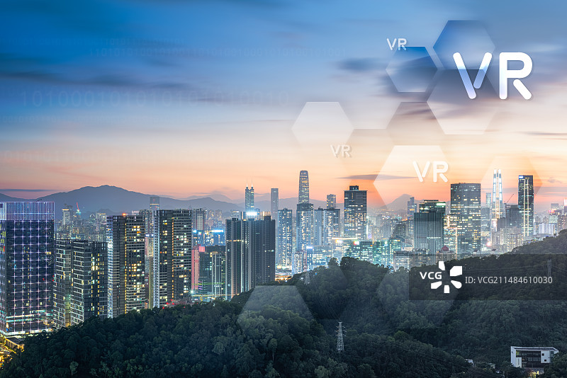 深圳城市风光和VR科技网络概念图片素材