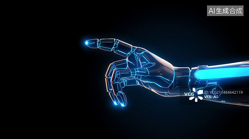 【AI数字艺术】科技机械手指触摸插图，黑色背景图片素材
