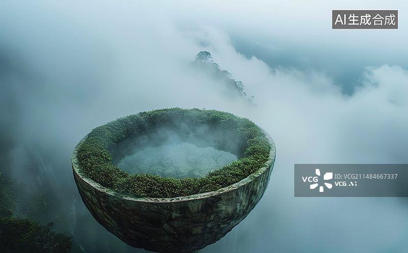 【AI数字艺术】大雾天气下的高角度景观图片素材