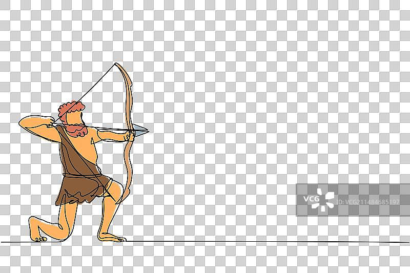 原始人狩猎单线连续画图片素材