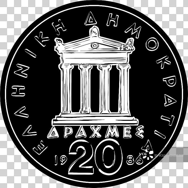 希腊20德拉克马帕特农神庙金币图片素材