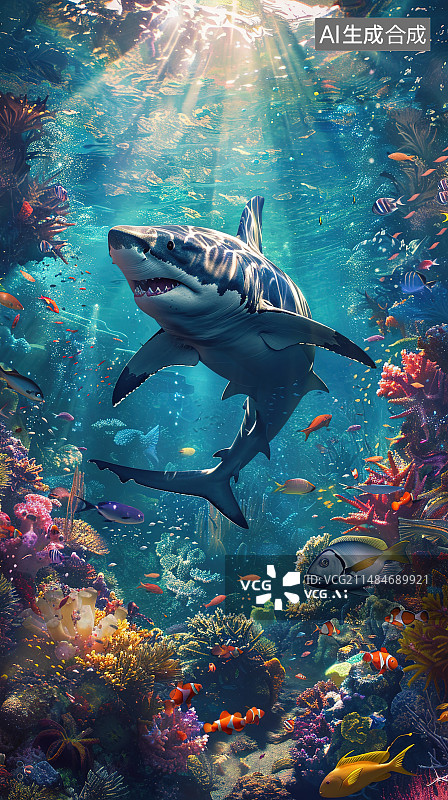 【AI数字艺术】鱼在水族馆游泳的特写镜头图片素材