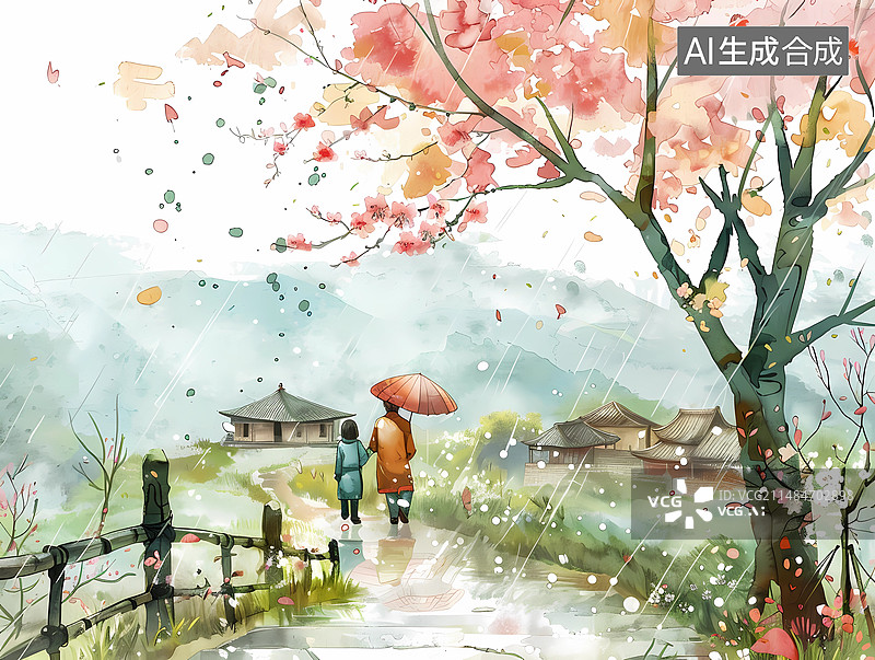 【AI数字艺术】清明时节，一家人去郊外扫墓踏青图片素材