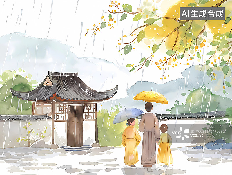 【AI数字艺术】清明时节，一家人去郊外扫墓踏青图片素材