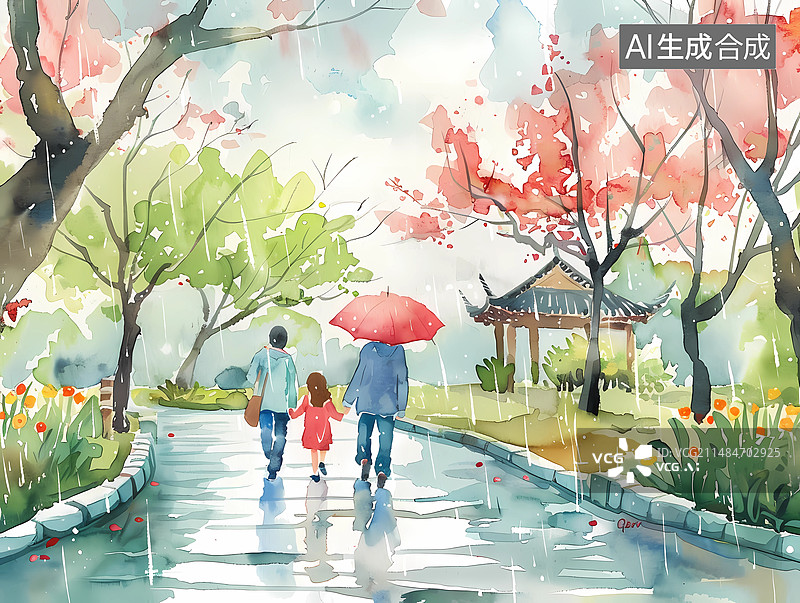 【AI数字艺术】清明时节，一家人去郊外扫墓踏青图片素材
