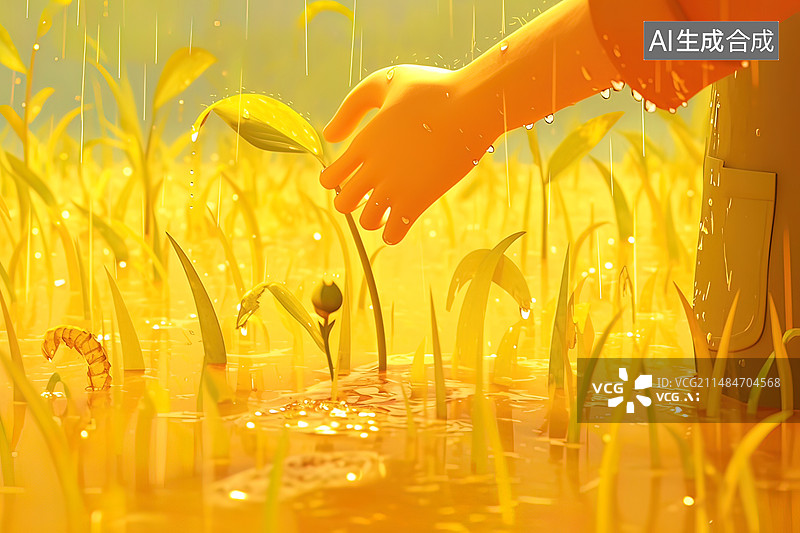 【AI数字艺术】谷雨插秧插画图片素材