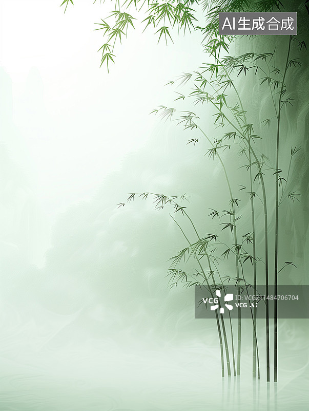【AI数字艺术】新中式中国风雅致宁静竹子背景山谷迷雾朦胧美感图片素材