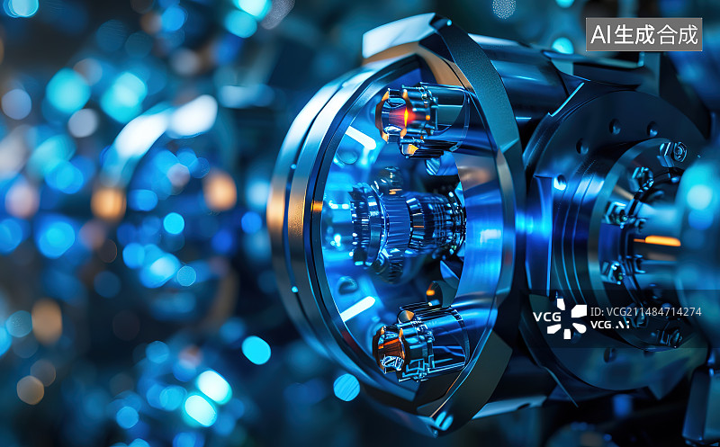【AI数字艺术】蓝色背景下照明设备的特写镜头图片素材