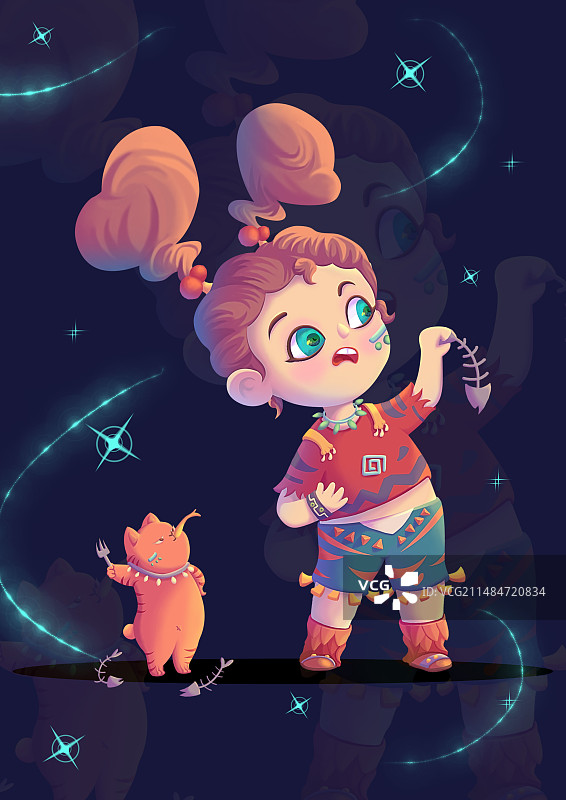 插画魔法部落小女孩和猫咪图片素材