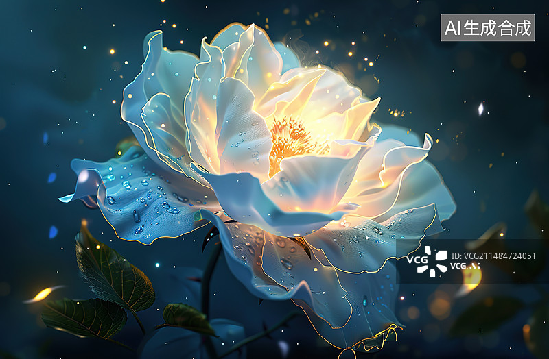【AI数字艺术】雨滴落在花上的特写镜头图片素材