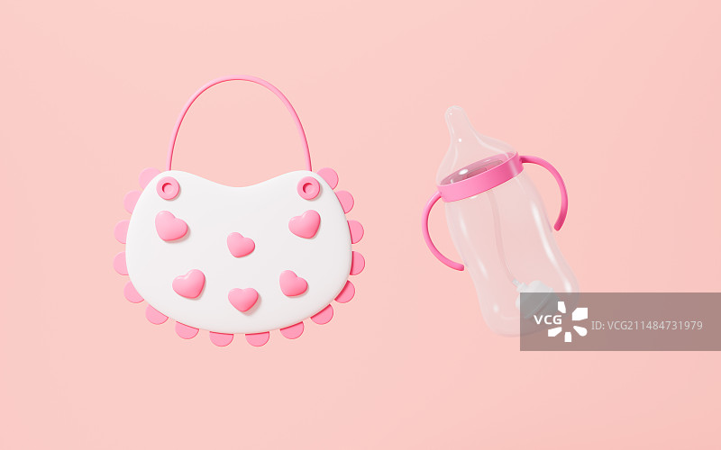 儿童口水巾和奶瓶模型3D渲染图片素材