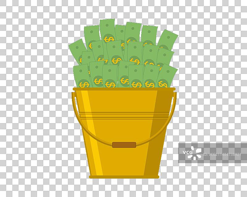 装满钱的金色桶图片素材