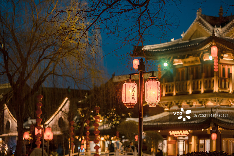 网红打卡地河南省洛阳市洛邑古城夜色图片素材