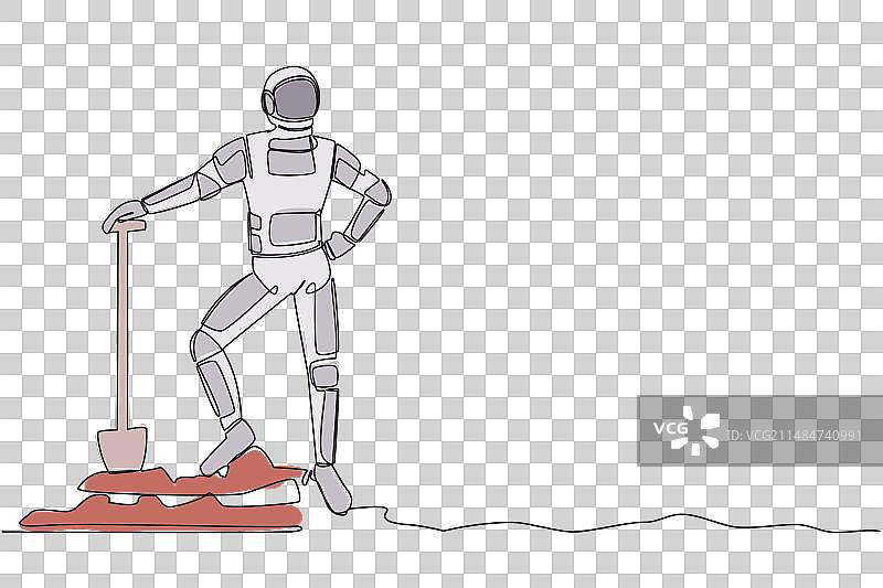 单线连续绘画：年轻的宇航员图片素材