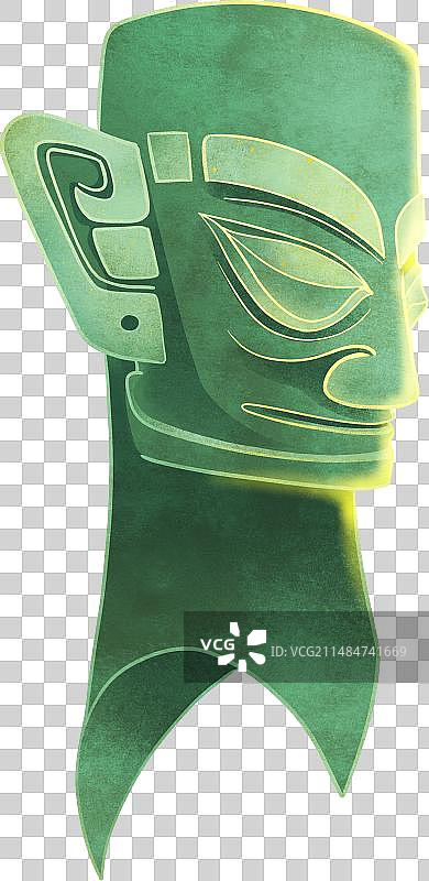 中国三星堆商青铜人头像国风插画图片素材