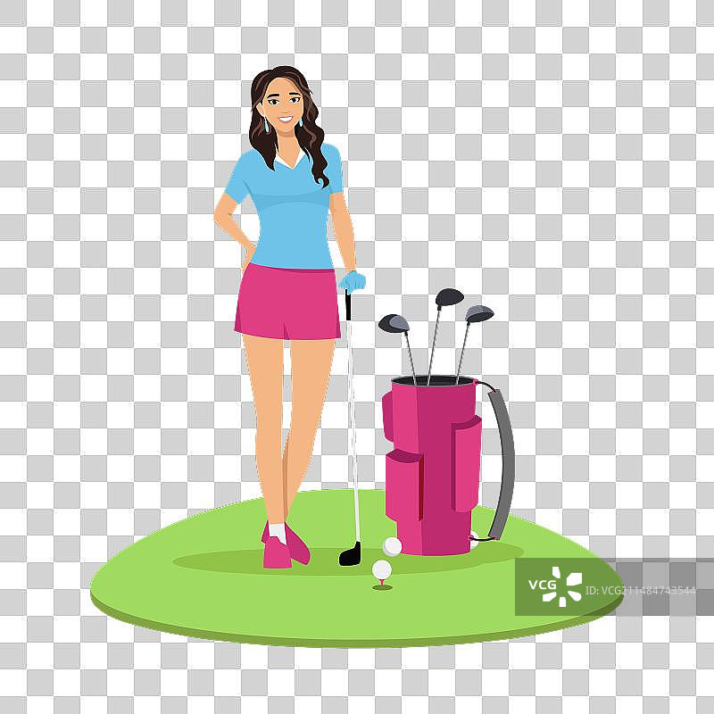 年轻高尔夫球手摆姿势拍照图片素材