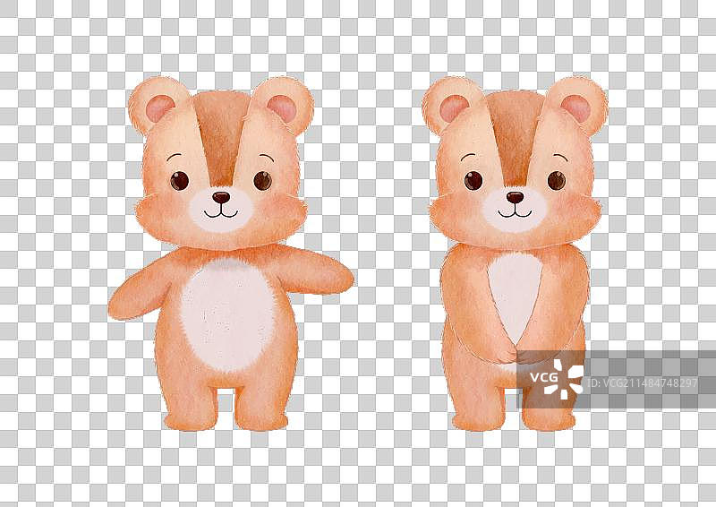 水彩棕色泰迪熊站立图片素材