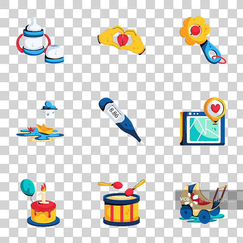 儿童配饰扁平图标合集图片素材