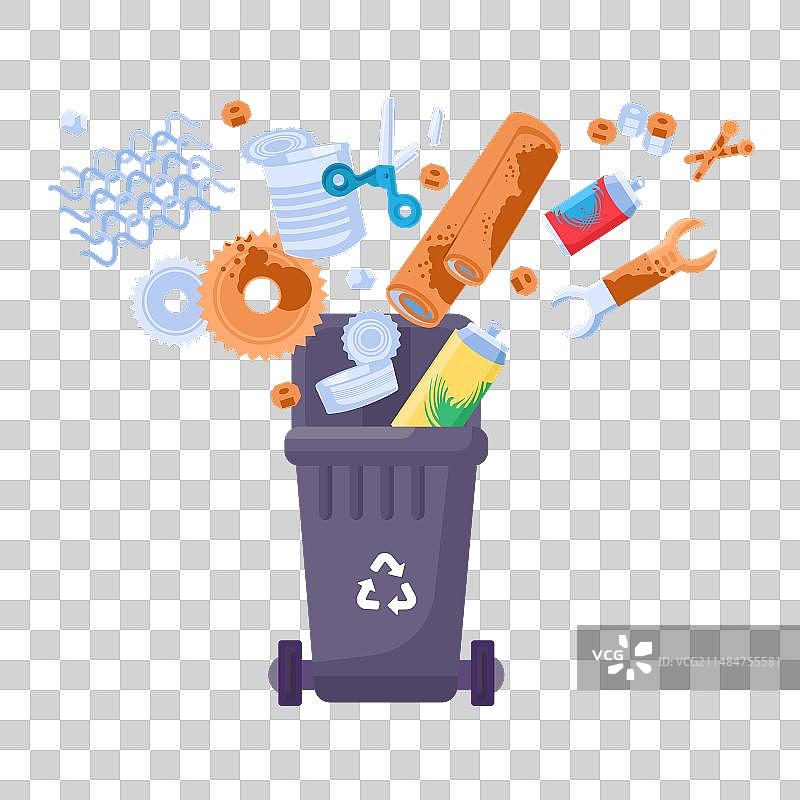 金属废品回收卡通固体容器图片素材