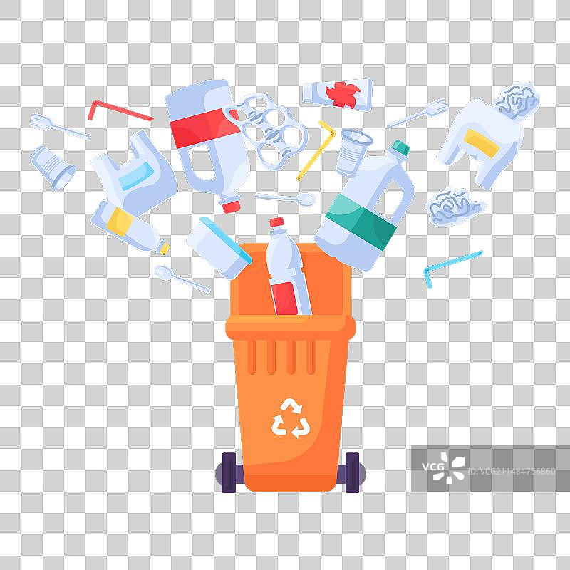 塑料废弃物回收卡通容器图片素材