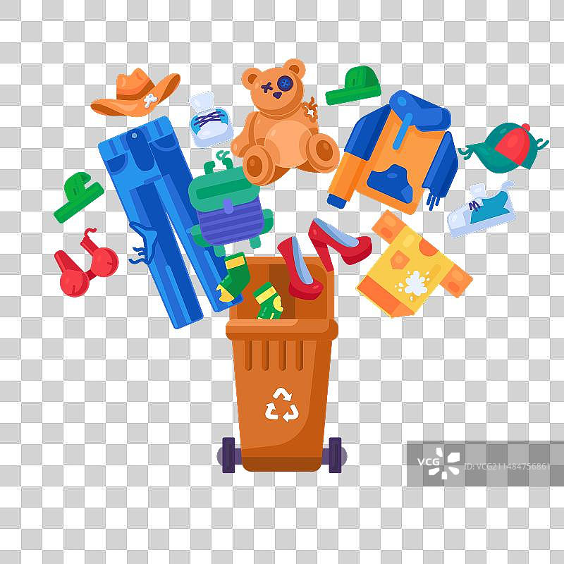 纺织废料回收卡通容器图片素材