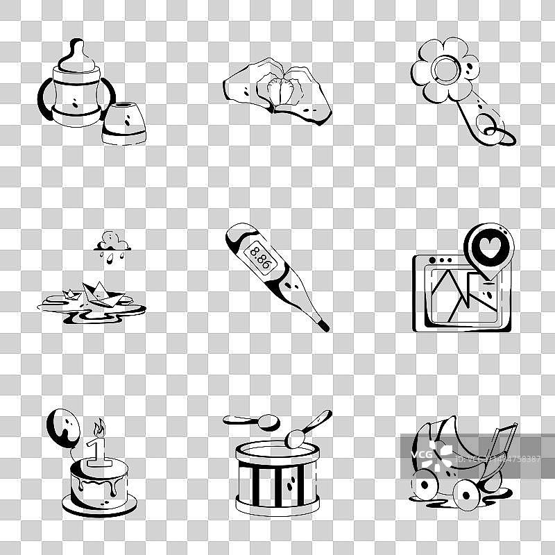 儿童配饰轮廓图标组合图片素材