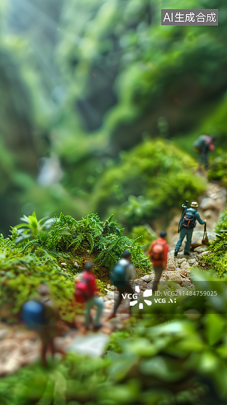 【AI数字艺术】户外森林高山徒步的人运动微距移轴摄影图片素材