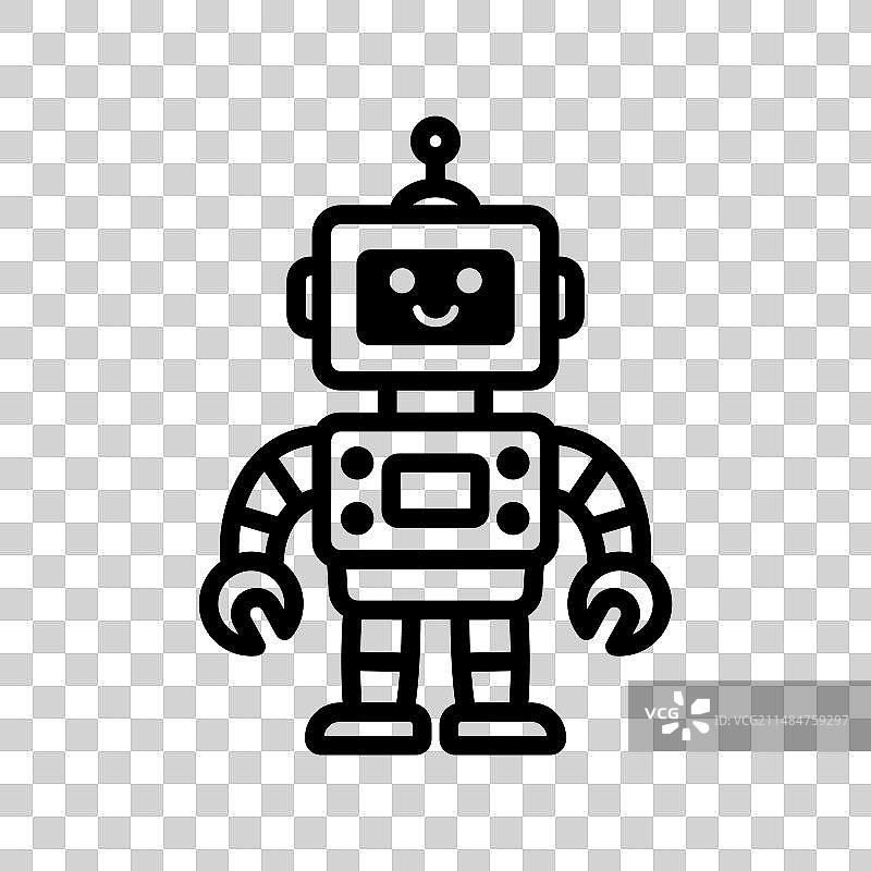 快乐有趣的卡通儿童机器人线条图标图片素材