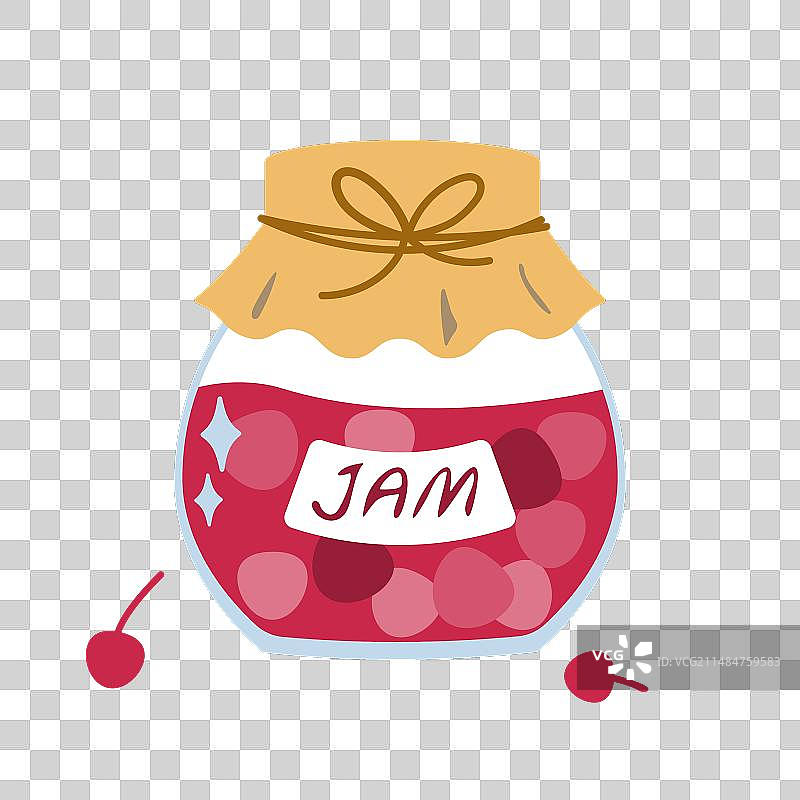 彩色扁平风格设计的樱桃酱罐子图标图片素材