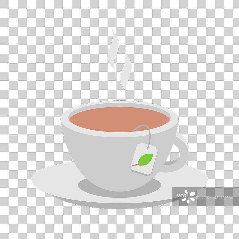 带茶包卡通扁平图形的茶杯图标图片素材