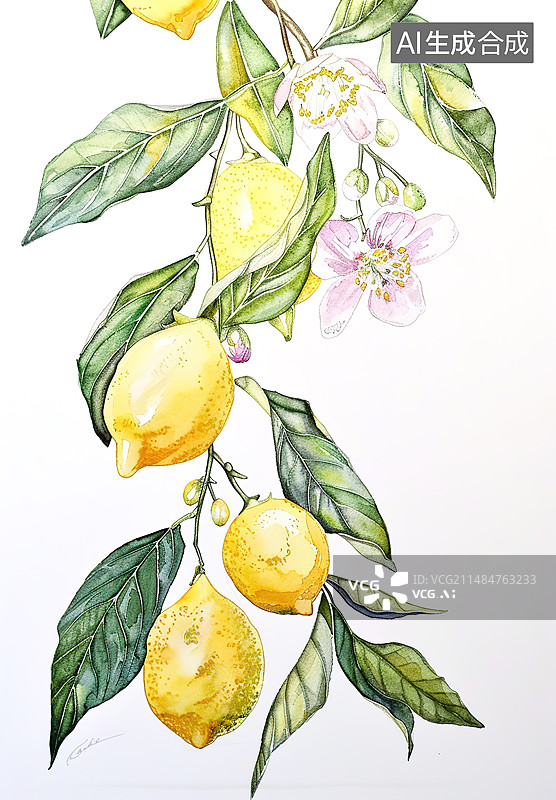 【AI数字艺术】柠檬水彩背景图图片素材
