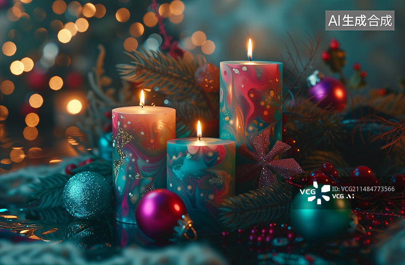 【AI数字艺术】圣诞节蜡烛图片素材