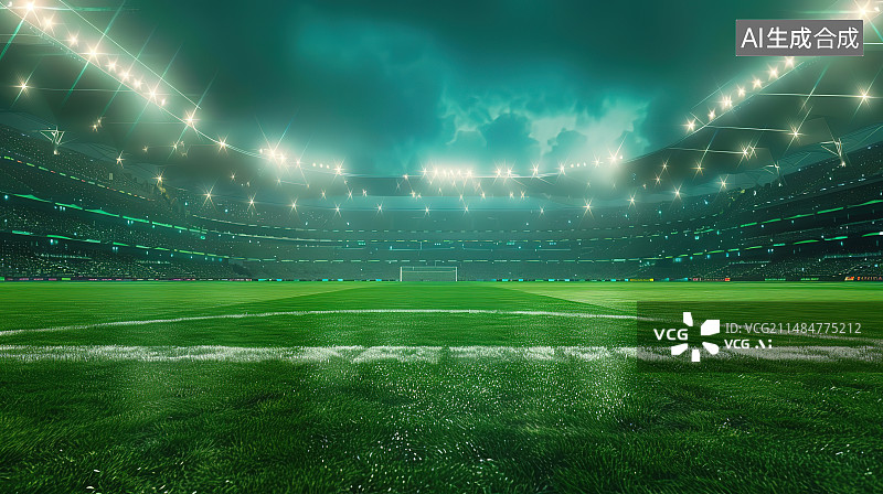 【AI数字艺术】空旷无人的现代足球体育场图片素材