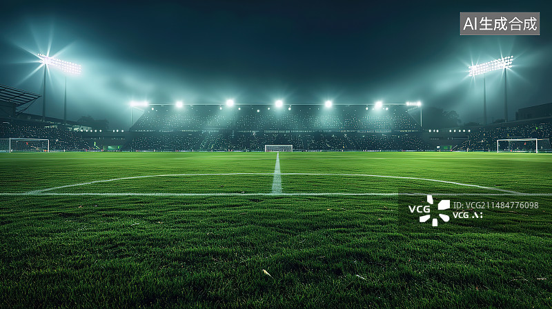 【AI数字艺术】现代足球场看台和草坪图片素材