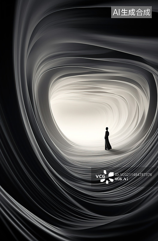 【AI数字艺术】站在现代建筑中的人的全长图片素材