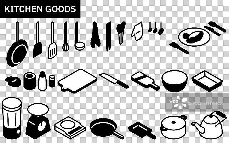 厨房用具2.5D线条画图片素材