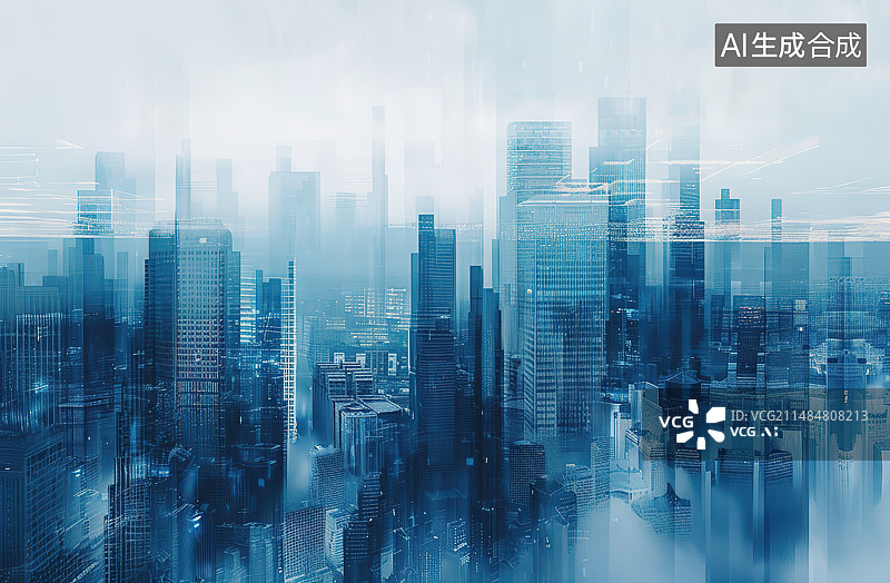 【AI数字艺术】城市天际线和网络科技概念图片素材