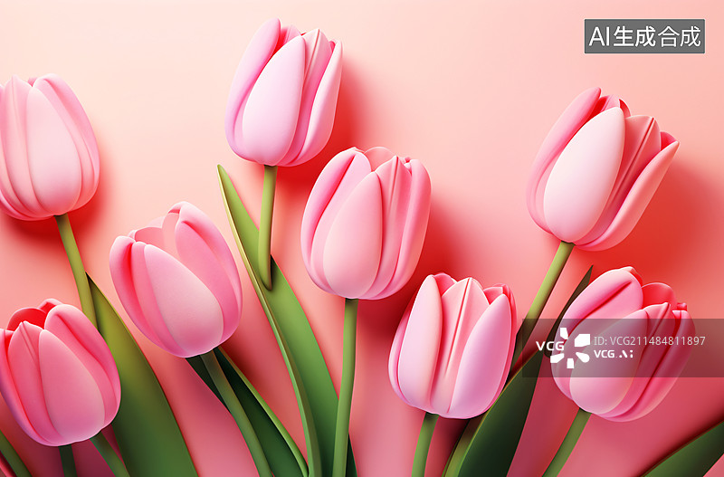 【AI数字艺术】粉红色背景下的郁金香特写镜头图片素材