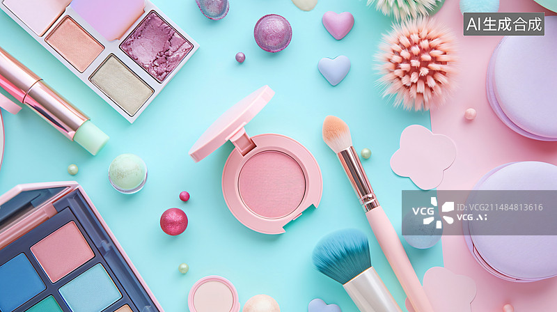 【AI数字艺术】彩色背景上的美容产品特写镜头图片素材