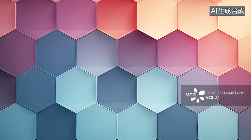 【AI数字艺术】AIGC：六边形抽象概念科技未来蜂窝阵列PPT模板网页背景壁纸插图插画图片素材