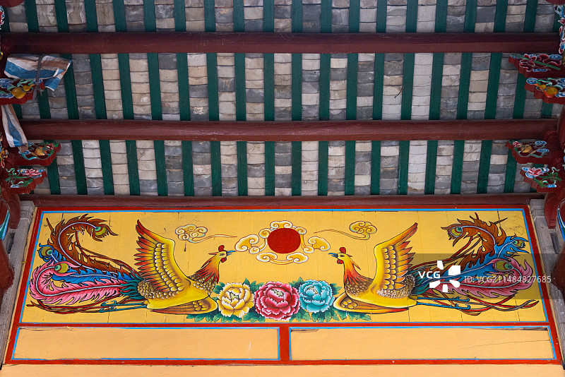 海南临高文庙建筑上的凤凰彩绘图片素材