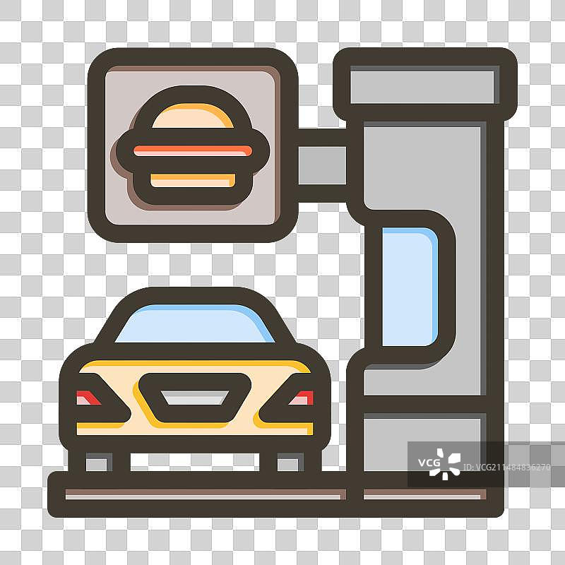 汽车餐厅粗线条填充颜色图标图片素材