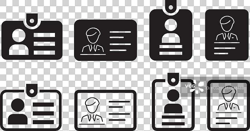 身份识别卡图标集扁平轮廓图片素材