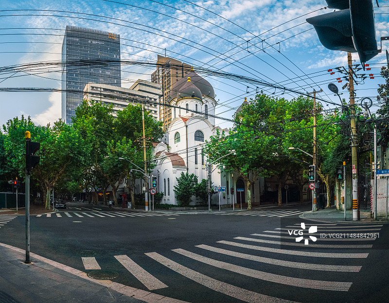 上海东正教圣母堂 新乐路教堂 徐汇陕西南路街景 梧桐区老洋房图片素材