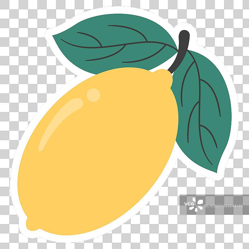 蓝色背景上的柠檬水果扁平贴纸图片素材