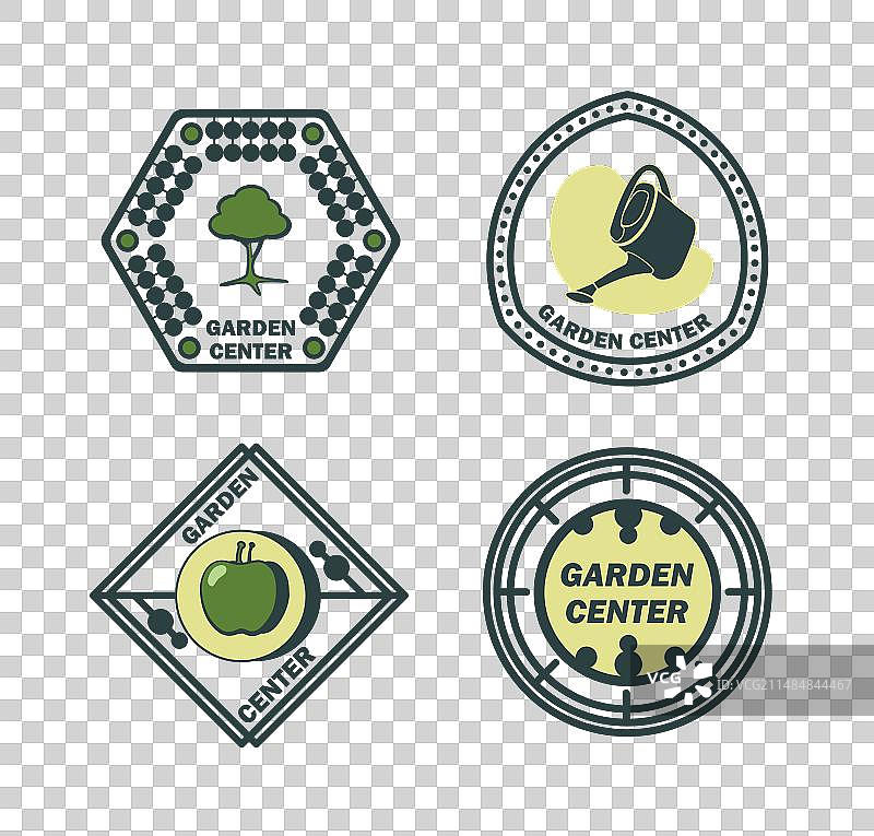 带有苹果树的花园中心标志集图片素材