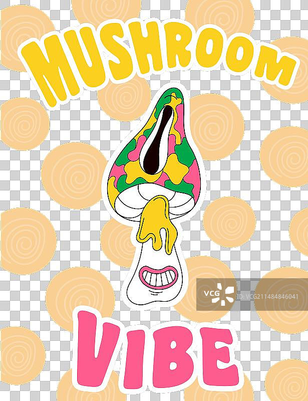 带有疯狂蘑菇氛围卡片时髦海报图片素材