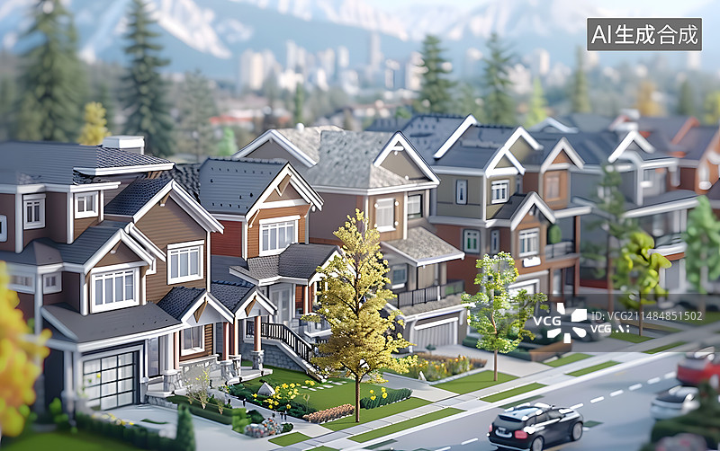 【AI数字艺术】AIGC:住宅建筑社区，城市生活，房地产，背景插图 图像图片素材